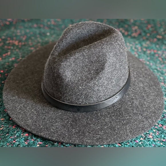 ‼️RARE‼️?ALL SAINTS??NWT?Long Brim Fedora w/ Logo Rivet in Cinder Black Marl main image 12